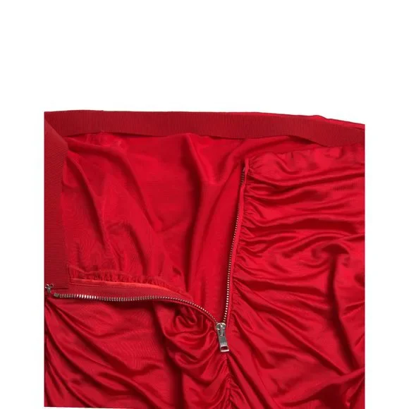 Dolce & Gabbana Red Viscose High Waist Fitted Pleated Skirt